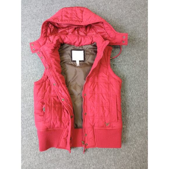 AMERICAN EAGLE Women's Puffer Vest With Removable Hood Red Size Medium - Picture 4 of 10